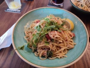 Looe crab pasta at pub